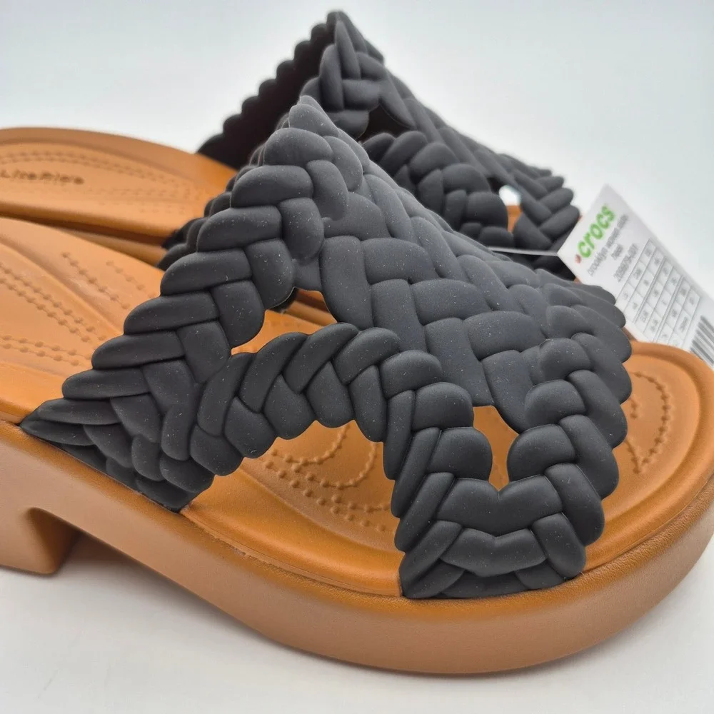Crocs Brooklyn Woven Slide Heel Platform Sandals Noir Black Women's Size 8 Shoes
